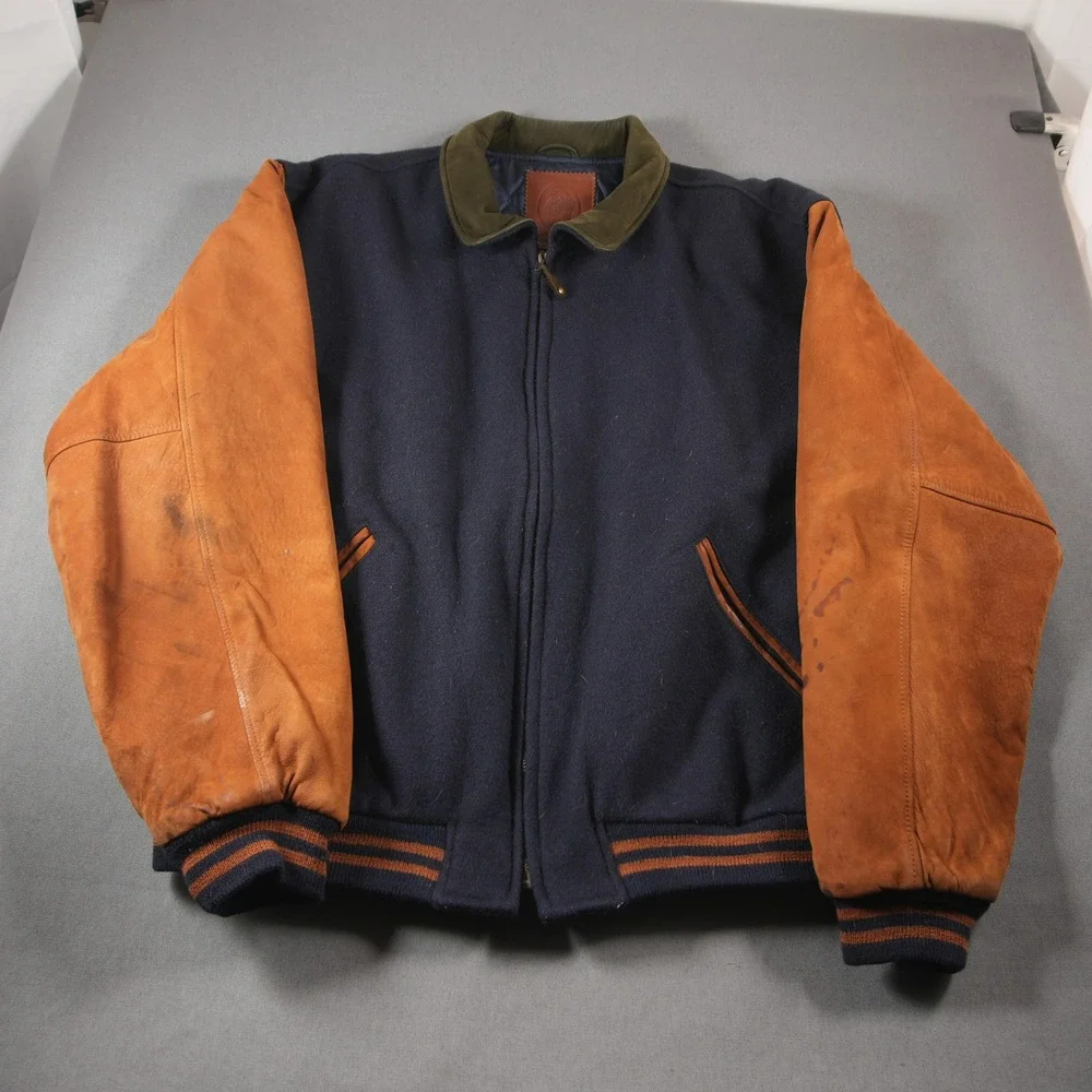VTG USA Golden Bear Varsity Bomber Wool Leather Men Jacket XXL University Retro